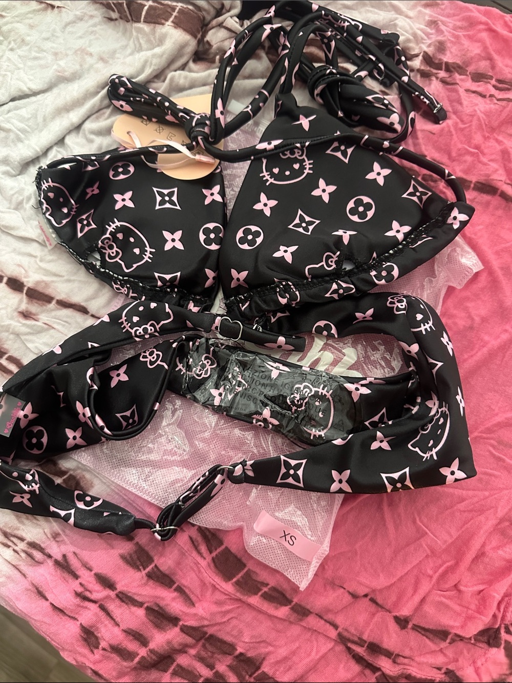 Hello Kitty Black and Pink Bikini Set with Monogram Motif - Picture 2 of 5